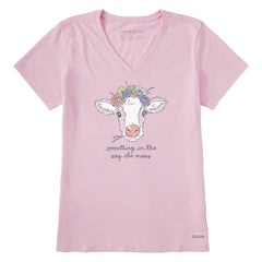 Women's Calf Flower Crown Short Sleeve Crusher Vee