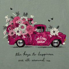 Women's Keys to Happiness Floral Pickup Short Sleeve Tee