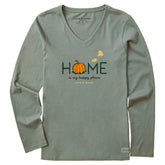 Women's Home is my Happy Place Fall Long Sleeve Crusher Vee