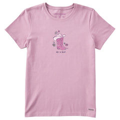 Women's Floral Cowboy Boots Short Sleeve Crusher Tee