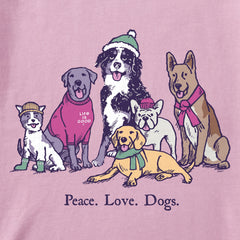 Kids Peace Love Dogs Winter Short Sleeve Crusher Tee