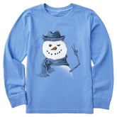 Kids Snowman Peace Sign Long Sleeve Crusher Tee