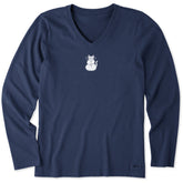 Women's Cat Snowman Long Sleeve Crusher Vee