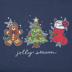 Women's Jolly Season Xmas Long Sleeve Crusher Vee