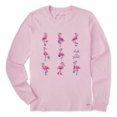 Women's Holiday Flamingos Long Sleeve Crusher Tee