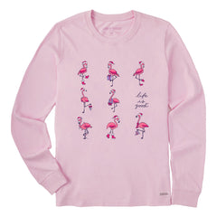 Women's Holiday Flamingos Long Sleeve Crusher Tee