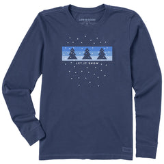 Women's Let it Snow Stripe Trees Long Sleeve Crusher Tee