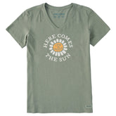 Women's Here Comes the Sun Flower Short Sleeve Crusher Vee