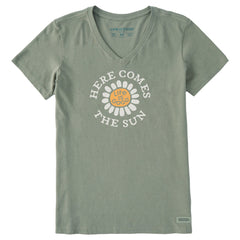 Women's Here Comes the Sun Flower Short Sleeve Crusher Vee
