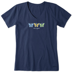 Women's 3 Butterflies Short Sleeve Crusher Vee