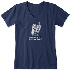 Women's Here for the Hotdogs Short Sleeve Crusher Vee