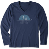 Women's Frogs on a Croc Long Sleeve Crusher Vee