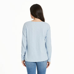Women's Antique Compass Bird and Flowers Long Sleeve Slub Easy Fit Tee