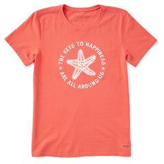 Women's Keys to Happiness Starfish Short Sleeve Crusher Tee
