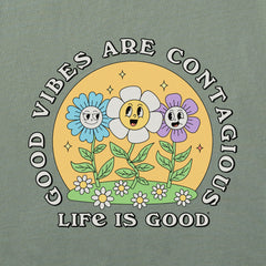 Women's Good Vibes are Contagious Flowers Short Sleeve Crusher Tee