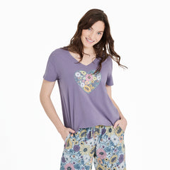 Women's Flowerful Love Snuggle Up Sleep Vee