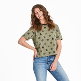 Women's Dog Portrait Pattern Short Sleeve Crusher Boxy Tee
