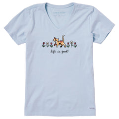 Women's Al with Flowers Short Sleeve Crusher Vee