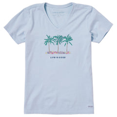 Women's Cool Palm Flowers Short Sleeve Vee