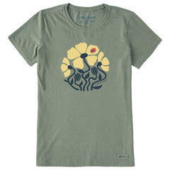 Women's Ladybug Flowers Short Sleeve Crusher Tee