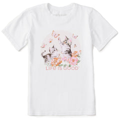 Kids Butterfly Kittens Short Sleeve Crusher Tee