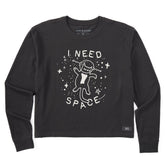 Women's I Need Space Cat Long Sleeve Crusher Boxy Tee