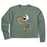 Women's Free Refills Skeleton Long Sleeve Crusher Boxy Tee