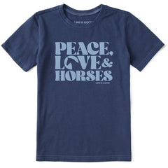 Kids Peace Love & Horses Short Sleeve Crusher Tee