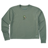 Women's Frog with Beer Long Sleeve Crusher Boxy Tee