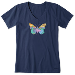 Women's Butterfly Sunset Short Sleeve Vee