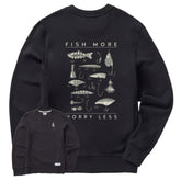 Men's Fish More Worry Less Hooks and Tackle Simply True Fleece Crew