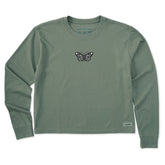 Women's Butterfly Floral Mini Long Sleeve Crusher Boxy Tee