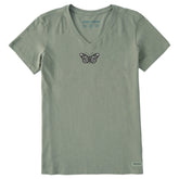 Women's Butterfly Floral Mini Short Sleeve Crusher Vee
