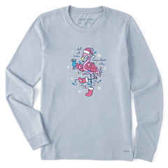 Women's Let It Snow Flamingo Long Sleeve Crusher Tee