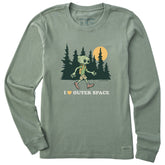 Women's I Love Outer Space Hiking Alien Long Sleeve Crusher Tee