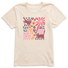 Women's Cats in Flower Field Short Sleeve Crusher Tee