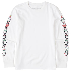 Kids Winter Penguin Stack Long Sleeve Crusher Tee