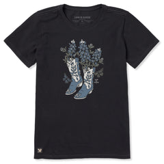 Women's Flower Boots with Flowers Short Sleeve Crusher Tee