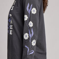 Women's Kindness is Free Woodblock Flower Long Sleeve Crusher Tee