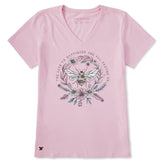 Women's Keys to Happiness All Around Us Bee Short Sleeve Crusher Vee