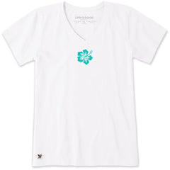 Women's Clean Hibiscus Short Sleeve Crusher Vee