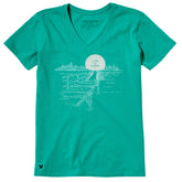 Women's Dock Dog Landscape Sunset Short Sleeve Crusher-LITE Vee