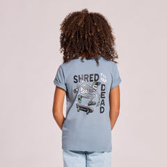 Kids Shred til yer Dead Skateboard Skeleton Short Sleeve Crusher Tee