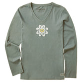 Women's Cheery Flower Long Sleeve Crusher Vee