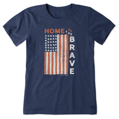 Women's Home of the Brave Raggedy Flag Short Sleeve Crusher Tee