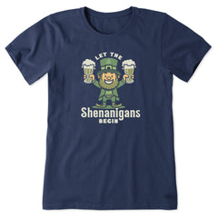 Women's Let the Shenanigans Begin Leprechaun Short Sleeve Crusher Tee