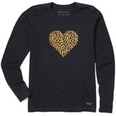 Women's Leopard Heart Long Sleeve Crusher Tee