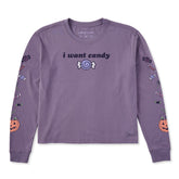 Women's I Want Candy Long Sleeve Crusher Boxy Tee