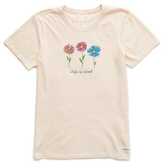 Women's 3 Colorful Daisies Short Sleeve Crusher Tee