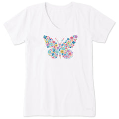 Women's Floral Butterfly Short Sleeve Vee